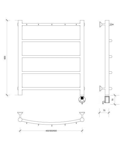 Полотенцесушитель электрический 670х632 ТЭН правый Secado Милан 1К 4603777450946