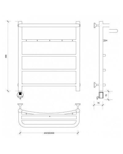 Полотенцесушитель электрический 670х532 ТЭН левый Secado Милан 1КСП 4603759406350