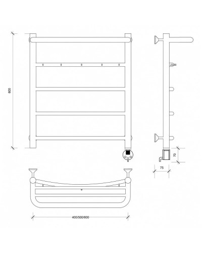 Полотенцесушитель электрический 670х532 ТЭН правый Secado Милан 1КСП 4603759409009