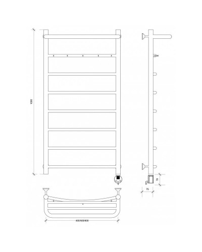 Полотенцесушитель электрический 1070х432 ТЭН правый Secado Милан 1КСП 4603777451325
