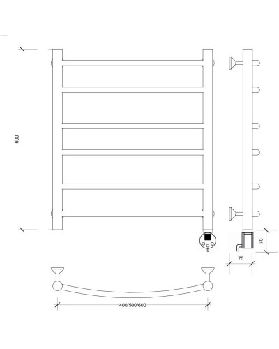 Полотенцесушитель электрический 670х532 ТЭН правый Secado Милан 2 4603759409047