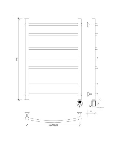 Полотенцесушитель электрический 870х532 ТЭН правый Secado Милан 2 4603759409054