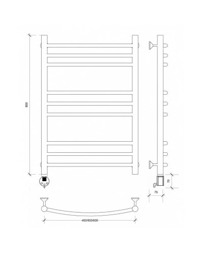 Полотенцесушитель электрический 870х632 ТЭН левый Secado Милан 3 4603777451615
