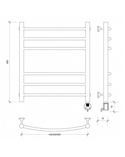 Полотенцесушитель электрический 670х432 ТЭН правый Secado Милан 3 4603777451561