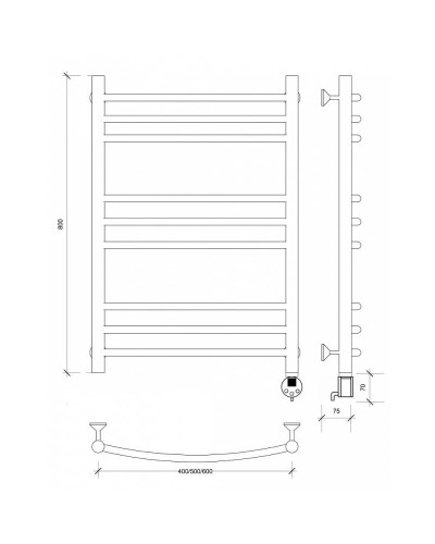 Полотенцесушитель электрический 870х632 ТЭН правый Secado Милан 3 4603777451622
