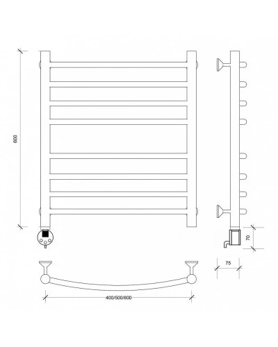 Полотенцесушитель электрический 670х632 ТЭН левый Secado Милан 4 4603777451738
