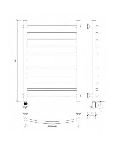 Полотенцесушитель электрический 870х432 ТЭН левый Secado Милан 4 4603777451752