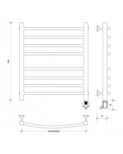 Полотенцесушитель электрический 670х532 ТЭН правый Secado Милан 4 4603759409122