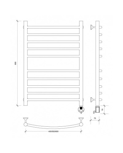 Полотенцесушитель электрический 870х632 ТЭН правый Secado Милан 4 4603777451783