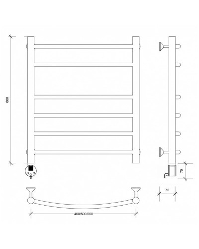 Полотенцесушитель электрический 670х632 ТЭН левый Secado Милан 5 4603777451899