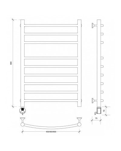 Полотенцесушитель электрический 870х532 ТЭН левый Secado Милан 5 4603759403335