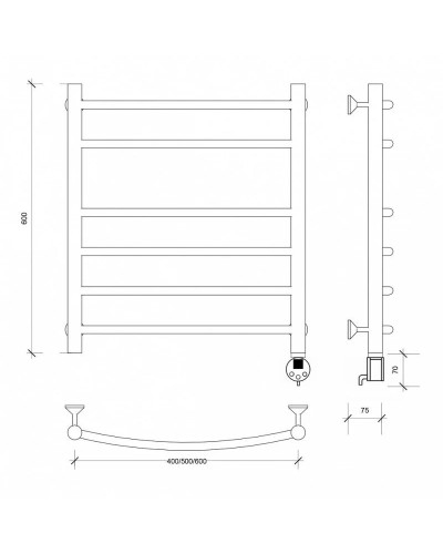 Полотенцесушитель электрический 670х532 ТЭН правый Secado Милан 5 4603759409160