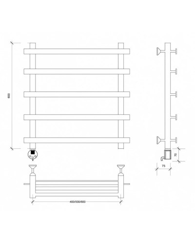 Полотенцесушитель электрический 670х600 ТЭН левый Secado Понтида 1 4603759406558
