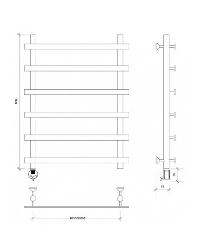 Полотенцесушитель электрический 870х500 ТЭН левый Secado Понтида 1 4603777456504