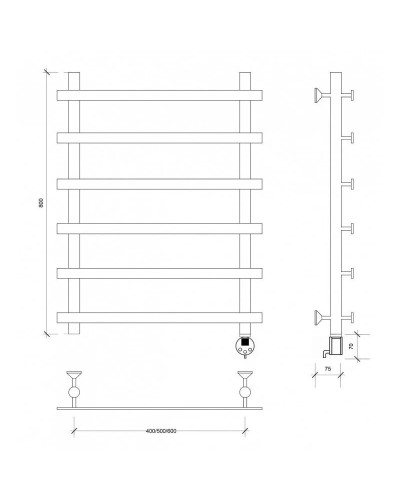 Полотенцесушитель электрический 870х600 ТЭН правый Secado Понтида 1 4603759409214