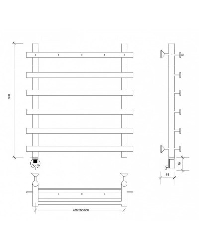 Полотенцесушитель электрический 870х500 ТЭН левый Secado Понтида 1К 4603759402024