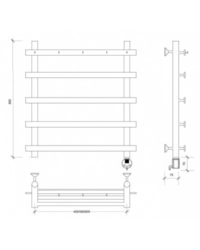 Полотенцесушитель электрический 670х500 ТЭН правый Secado Понтида 1К 4603777440596
