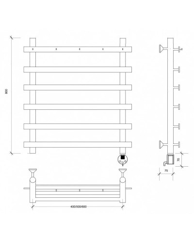 Полотенцесушитель электрический 870х500 ТЭН правый Secado Понтида 1К 4603759407821