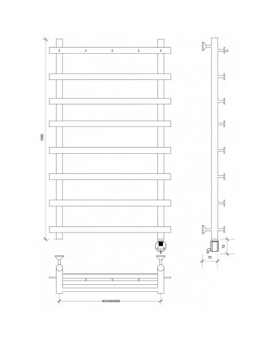 Полотенцесушитель электрический 1070х600 ТЭН правый Secado Понтида 1К 4603759407869