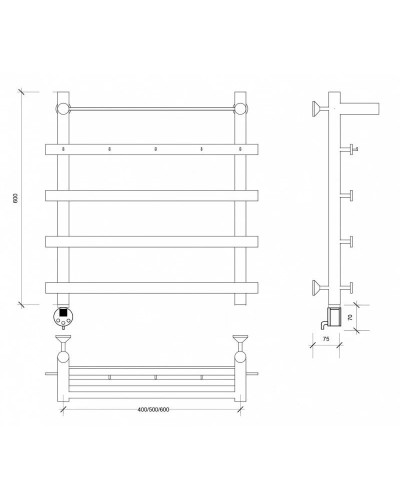 Полотенцесушитель электрический 670х700 ТЭН левый Secado Понтида 1КСП 4603777456801