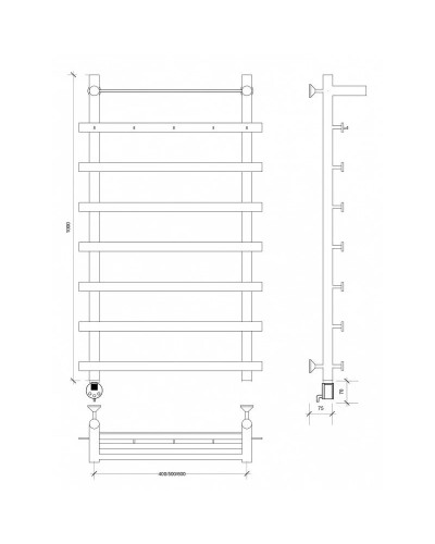 Полотенцесушитель электрический 1070х600 ТЭН левый Secado Понтида 1КСП 4603759403472