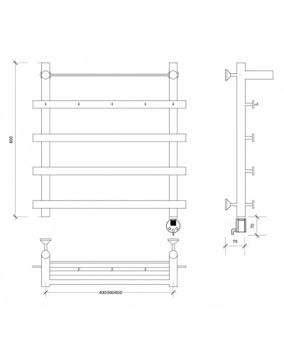 Полотенцесушитель электрический 670х700 ТЭН правый Secado Понтида 1КСП 4603777456818