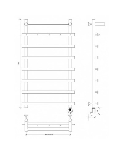 Полотенцесушитель электрический 1070х500 ТЭН правый Secado Понтида 1КСП 4603777456870