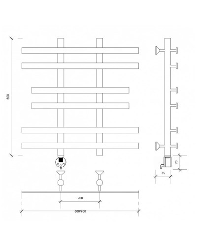 Полотенцесушитель электрический 670х700 ТЭН левый Secado Понтида 2 4603777456962