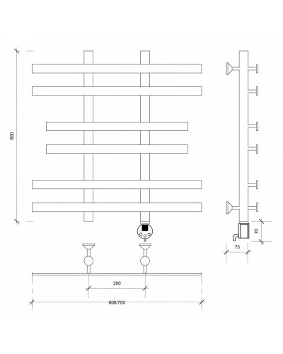 Полотенцесушитель электрический 670х600 ТЭН правый Secado Понтида 2 4603777456955