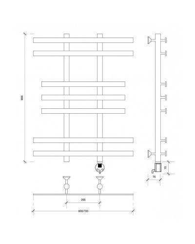 Полотенцесушитель электрический 870х600 ТЭН правый Secado Понтида 2 4603777456993