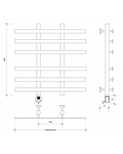 Полотенцесушитель электрический 670х600 ТЭН левый Secado Понтида 4 4603777457228