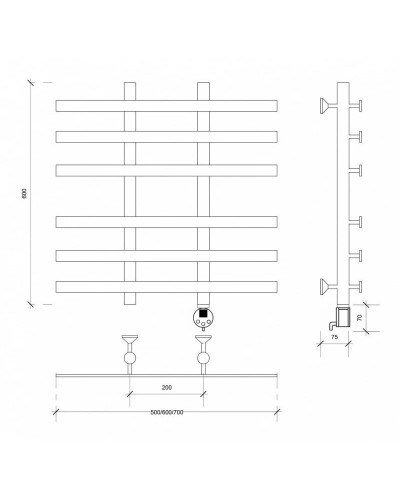 Полотенцесушитель электрический 670х600 ТЭН правый Secado Понтида 4 4603777457235