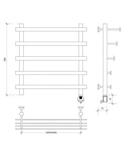 Полотенцесушитель электрический 670х700 ТЭН правый Secado Понтида 7СП 4603777457556