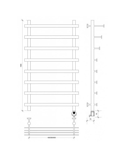 Полотенцесушитель электрический 1070х600 ТЭН правый Secado Понтида 7СП 4603759409474