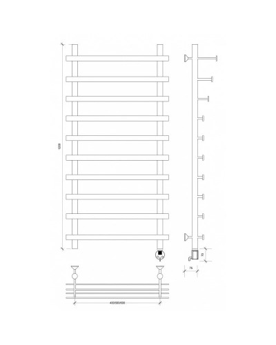 Полотенцесушитель электрический 1270х500 ТЭН правый Secado Понтида 7СП 4603777457655