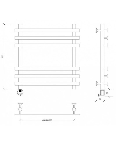 Полотенцесушитель электрический 670х600 ТЭН левый Secado Понтида Плюс 4603759406855