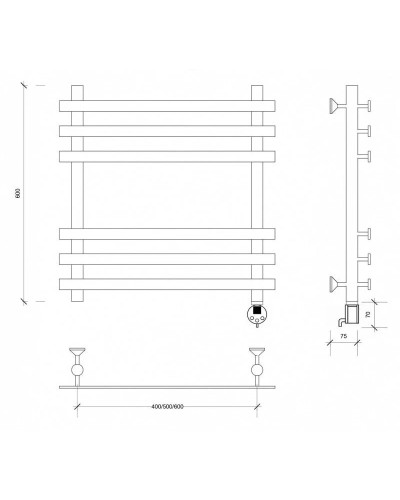Полотенцесушитель электрический 670х500 ТЭН правый Secado Понтида Плюс 4603777457716