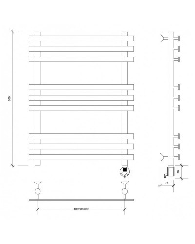 Полотенцесушитель электрический 870х600 ТЭН правый Secado Понтида Плюс 4603759409504