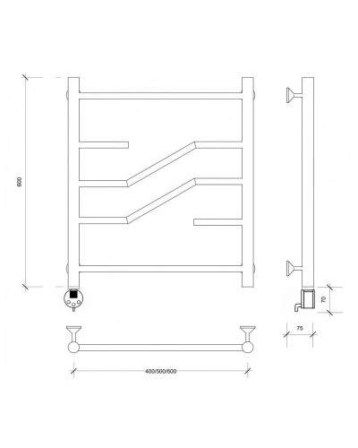 Полотенцесушитель электрический 670х532 ТЭН левый Secado Риволи 4603777457884