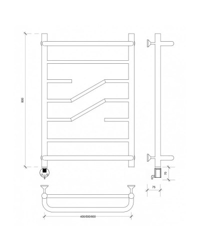 Полотенцесушитель электрический 870х532 ТЭН левый Secado Риволи СП 4603777458188
