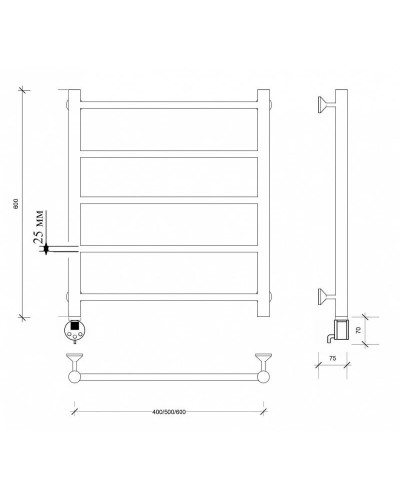 Полотенцесушитель электрический 670х532 ТЭН левый Secado Триада 1 Плюс 4603777443047