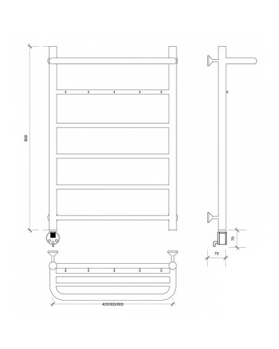 Полотенцесушитель электрический 870х632 ТЭН левый Secado Триада 1КСП 4603777448899