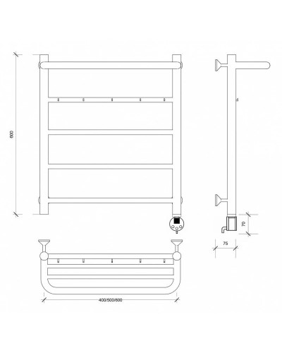 Полотенцесушитель электрический 670х632 ТЭН правый Secado Триада 1КСП 4603777448868