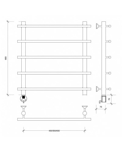 Полотенцесушитель электрический 670х600 ТЭН левый Secado Турин 1 4603759407210