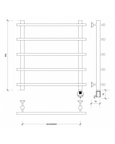 Полотенцесушитель электрический 670х700 ТЭН правый Secado Турин 1 4603777455057