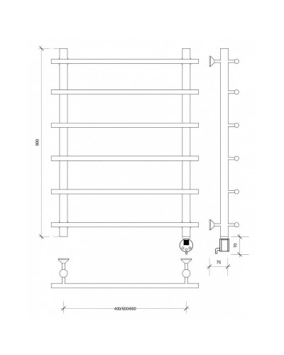 Полотенцесушитель электрический 870х700 ТЭН правый Secado Турин 1 4603777455095