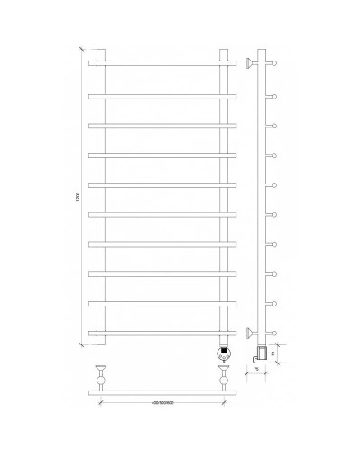 Полотенцесушитель электрический 1270х500 ТЭН правый Secado Турин 1  4603777455156