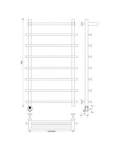 Полотенцесушитель электрический 1070х700 ТЭН левый Secado Турин 1СП 4603777455286