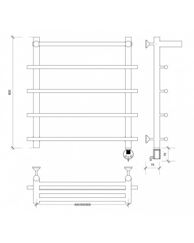 Полотенцесушитель электрический 670х700 ТЭН правый Secado Турин 1СП 4603777455217