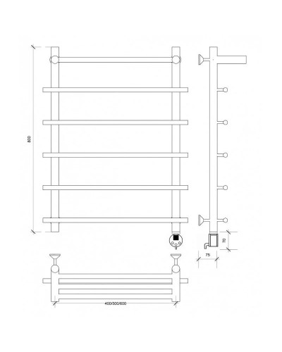Полотенцесушитель электрический 870х500 ТЭН правый Secado Турин 1СП 4603777455231